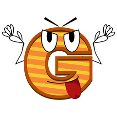 mascot design png letter G with spirit and serious with tongue expression