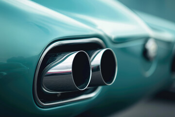 Naklejka premium A close-up shot of the exhaust pipe of a vintage car, illustrating the concept of air pollution.