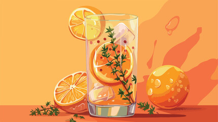 Glass of cocktail with thyme and dried citrus fruits