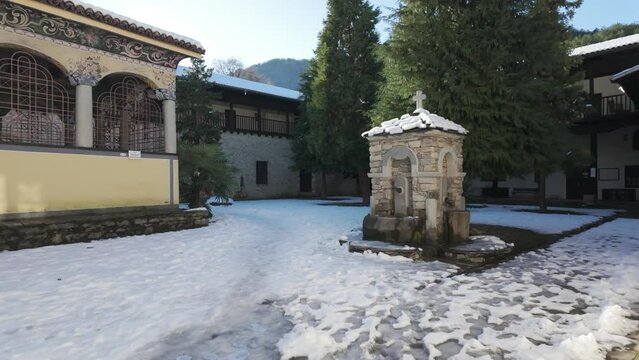 Winter view of Medieval Bachkovo Monastery Dormition of the Mother of God, Bulgaria