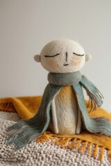 shot of a felt made artisanal story,happy story, HD figure made of felted wool, cute, funny friendly, a bit stormy, designer nordic minimal colors, --ar 2:3 --style raw
