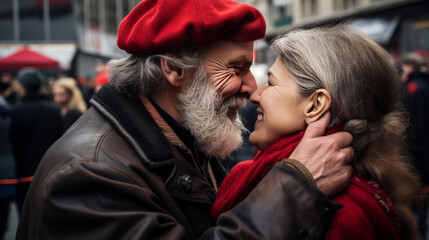 Street photography, professional photo shot of a couple celebrating valentine's day.