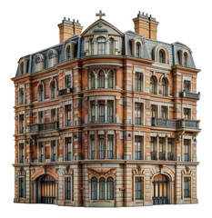 Naklejka premium Contemporary apartment building with brick facade, cut out - stock png.