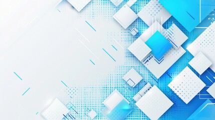 Abstract template background white and bright blue squares overlapping with halftone and texture.