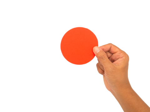 Hand holding a red circle on a transparent background.