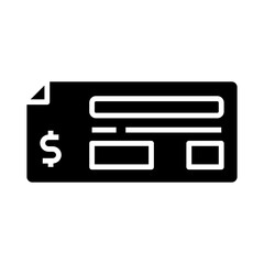 Bank check icon in glyph style. Icons about banking and finance in glyph style