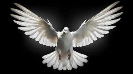 Obraz premium dove, wings, angel, white, black, background, detailed, graceful, curve, love, freedom, intricate, delicate, smooth, soft, serene, calm, tranquility, light, purity, spirituality, motion, movement