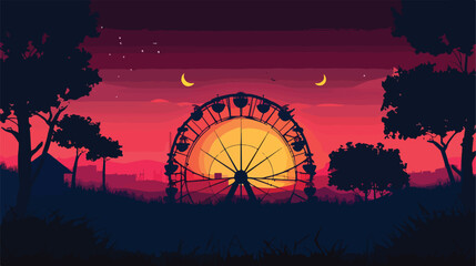 Silhouette Ferris wheel in thematic park icon Vector