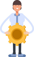 Businessman Character Holding Gear

