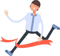 Businessman Character Running at Finish Line

