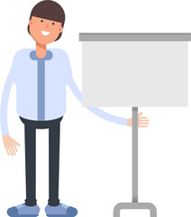 Businessman Character Presenting Whiteboard
