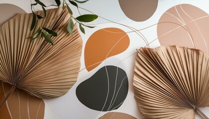 close up of a fan, "Serenity in Lines: Earth Tone Boho Foliage with Abstract Shapes"