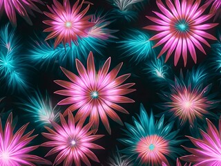 Obraz premium 半透明のピンク色の花。ふわふわとしたグリーンの葉っぱ。