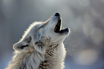 Captivating image of a wolf howling with glowing snowflakes