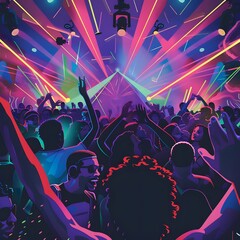 People dancing in a crowded nightclub, surrounded by flashing lights and pulsating lasers.