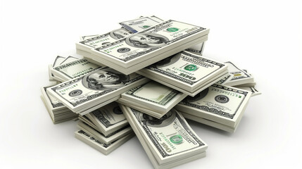 Stacks of hundred dollar bills in a large pile