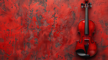 Classic violin on red textured artistic background
