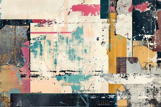 Abstract mixed media collage with vibrant texture and colors