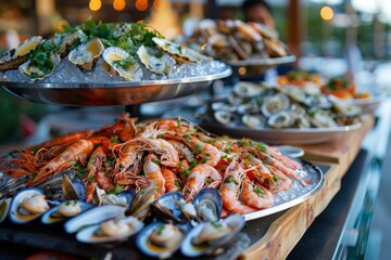 Obraz premium ..Delicious seafood dishes served in cozy waterfront ambiance, a perfect dining experience for seafood enthusiasts