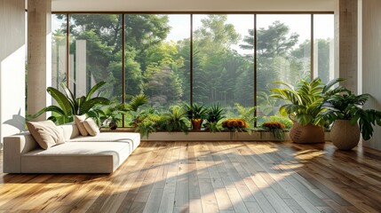 Luxury Living Room Interior with Wooden Floor Generative AI