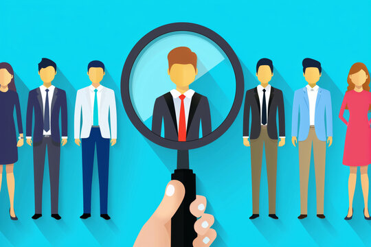 Choosing the best job candidate with magnifying glass