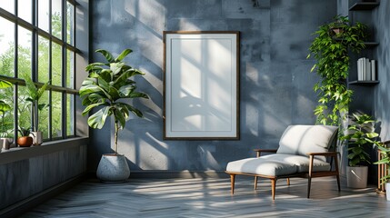 Modern Minimalist Interior with Blank Poster Mockup Generative AI