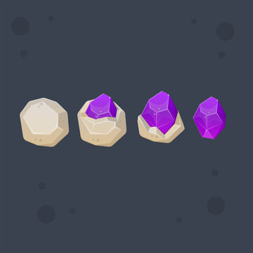 Game UI Icons Set  Gray Brown Stone Broken With Gem Levels  Isolated Vector Design