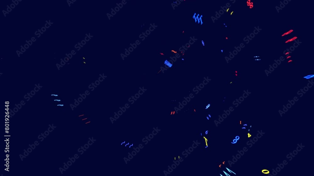 Poster symbols form whorls, information ai construction of digits. vj loop hologram abstract multicolored b