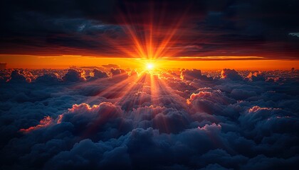 Fototapeta premium Besutiful ray of sunlight breaking through clouds at sunset.