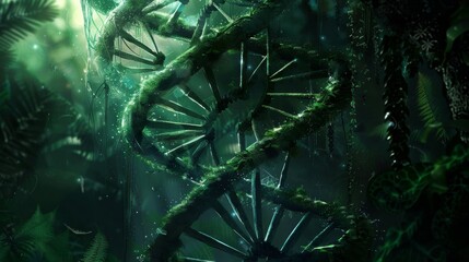 DNA plant  structure science background ,double helix genetic, medical biotechnology, biology chromosome gene DNA abstract molecule medicine, 3D research health genetic disease, genome , green tone
