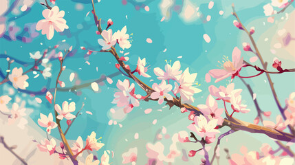 Beautiful blossoming tree branches outdoors Vector illustration