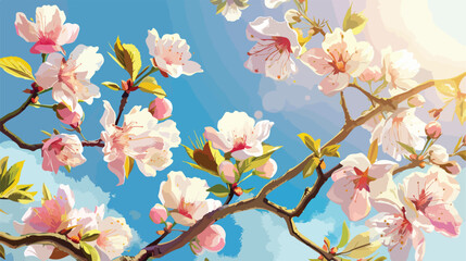Beautiful blossoming tree on sky background closeup Vector