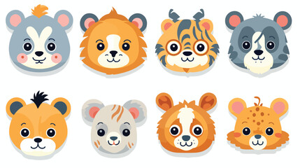 Stickers of cute wild animals faces hares squirrel fr