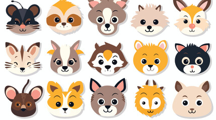 Stickers of cute wild animals faces rabbit cow goat h