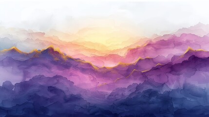 Watercolor Clouds with Gold Accents on White Background Generative AI