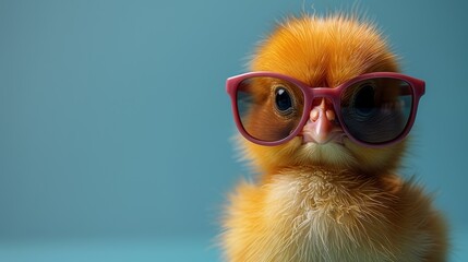Adorable Easter Chick Wearing Sunglasses on Blue Background Generative AI