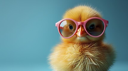 Adorable Easter Chick Wearing Sunglasses on Blue Background Generative AI