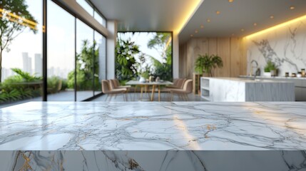 Elegant White Marble Tabletop in Modern Kitchen Generative AI