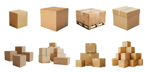 Cardboard box png mockup with no background for sample presentation.