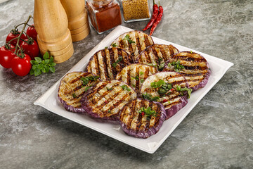 Grilled eggplant slices with cilantro