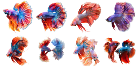 Fighting fish betta transparent collection in 3d using for presentation.