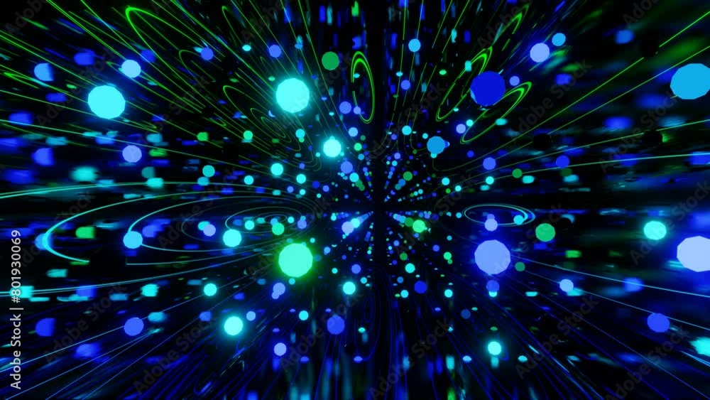 Poster mirror room with neon light. abstract festive bg with bright reflection. vj loop neon room. seamless