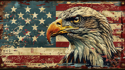 Patriotic Majesty: Majestic Eagle with American Flag Pattern, Symbolizing Strength and Freedom, Emblem of National Pride