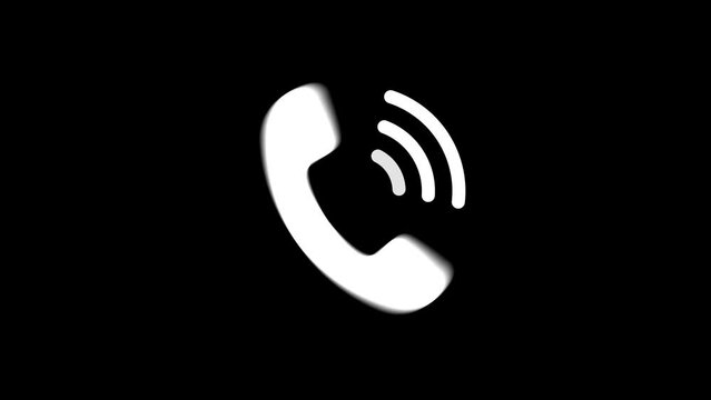 Incoming call icon animation Black And White . Alpha channel, transparent background. 4K resolution