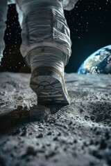 Astronaut's boot on the moon with Earth in the background