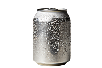 Empty beercans with condensation drops. Small and airy aluminum soda, beverage packaging. on generative AI 