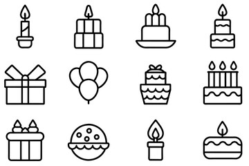 Set of small icons of Birthday complete editable colors