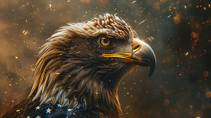 Patriotic Majesty: Majestic Eagle with American Flag Pattern, Symbolizing Strength and Freedom, Emblem of National Pride
