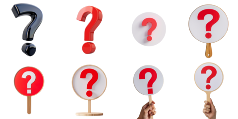 Question mark png collection 3d transparent for product presentation.