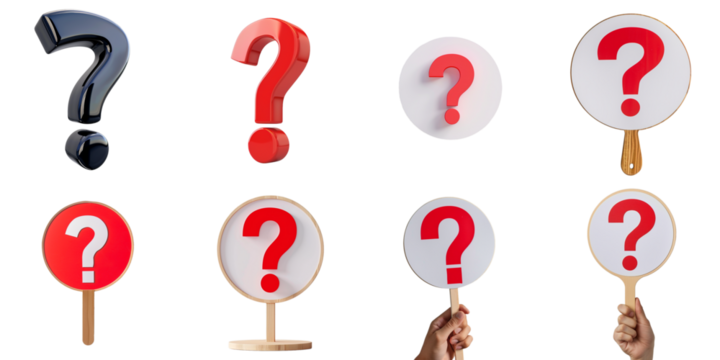 Question mark png collection 3d transparent for product presentation.